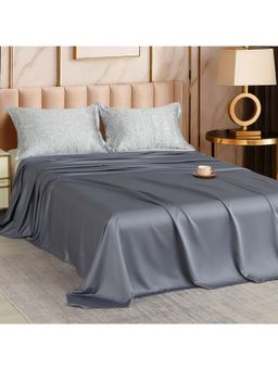 Story@Home - Tencel Flat 400 Tc Bedsheet with 2 Pillow Covers Greyish Blue (King)