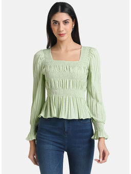Kazo - Green Crushed Fabric Smoked Top