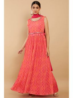 Soch - Women Orange Georgette Printed Suit Set