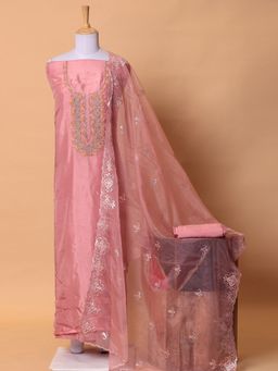 Zari Jaipur - Peach Silk Fabric with Sequins, Thread, Zardozi (Set of 3)