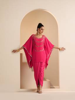 SAKSHI G CHAWLA - Pink Ziya Kaftan With Dhoti