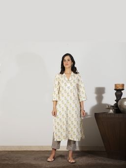 Spring Soul - Women Cream Cotton Kurta with Sequin Details