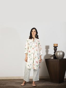 Spring Soul - Women Cream Cotton Kurta with Sequin Details