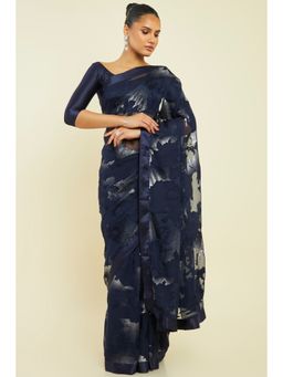 Soch - Women Navy Blue Georgette Abstract Saree with Unstitched Blouse