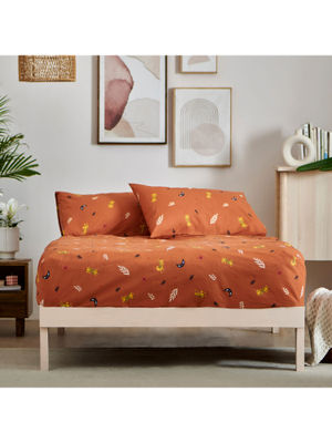 Chumbak - Teal By Chumbak Siberian Tigers Bedsheet - Queen Size, 136Tc, Brown (Set of 3)