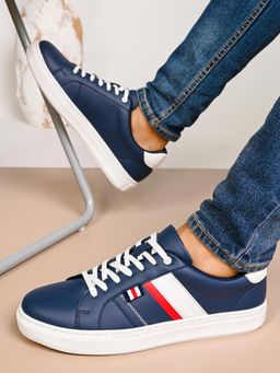 Styli - Men Casual Contrast Striped Navy Blue Sneakers