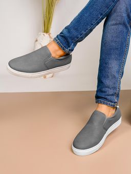 Styli - Men Faux Leather Trimmed Penny Grey Sneakers