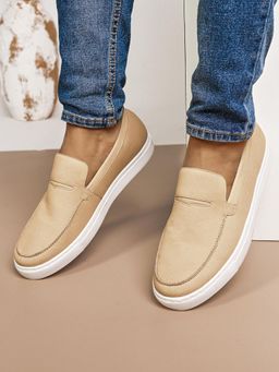 Styli - Men Casual Solid Slip On Beige Loafers