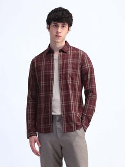 Flying Machine - Maroon Slim Fit Checked Shirt