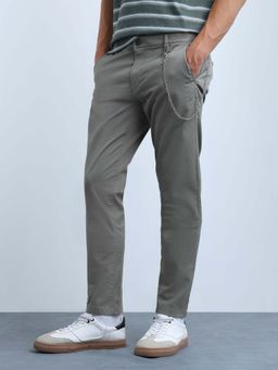 Flying Machine - Men Grey Slim Tapered Fit Mid Rise Trousers