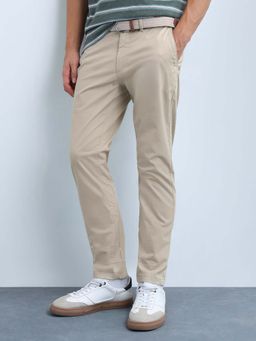 Flying Machine - Men Beige Slim Tapered Fit Mid Rise Trousers