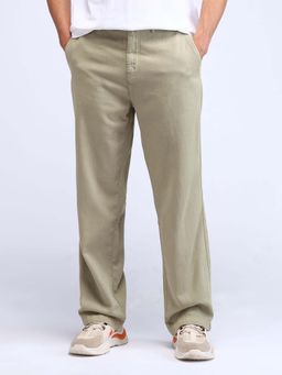 Flying Machine - Beige Mid Rise Cobain Loose Fit Trousers