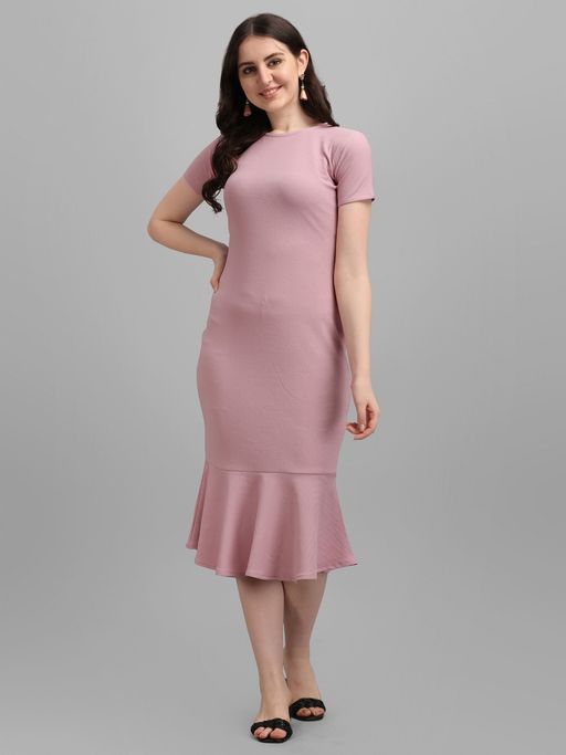 lavender bodycon midi dress Ladivine BD7027 Dress, Nude / XS