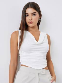 Styli - White Regular Fit Cowl-Neck Sleeveless Cami Top