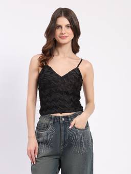 Global Republic - Polyester Blend Self Design V-Neck Top