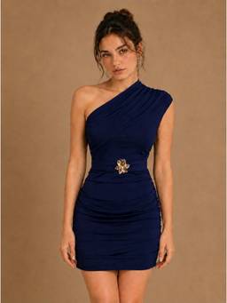 PANIT - Nave Blue One Shoulder Ruched Mini Dress