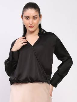 Global Republic - Satin / Overlap Neck Top