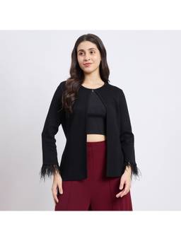 Madame - Feather Trim Black Shrug