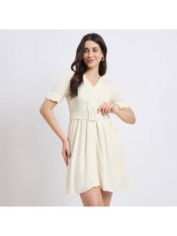 Madame - Embroidered Off White Dress