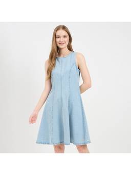Madame - Side Panel Cotton Denim Sheath Dress