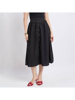 Madame - Black Smocked Cotton Skirt