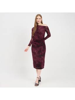 Madame - Textured Maroon Bodycon Dress