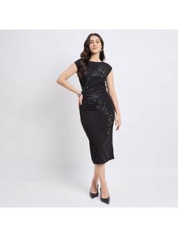 Madame - Embroidered Black Bodycon Dress