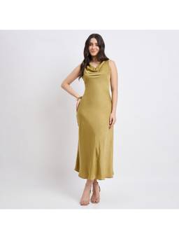 Madame - Green Cowl Leck Solid Drape Dress
