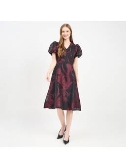Madame - Textured Burgundy Flared Dress
