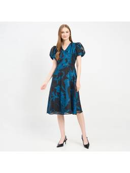 Madame - Textured Teal Flared Dress