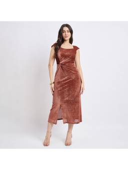 Madame - Textured Rust Bodycon Drape Dress