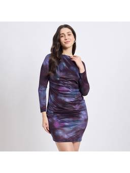 Madame - Textured Purple Bodycon Ruched Dress