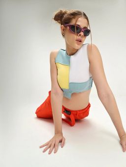 Cava Athleisure - Blue Patchwork Crop Top