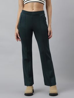 Latin Quarters - Women Green Solid High Rise Trouser for Casual Wear