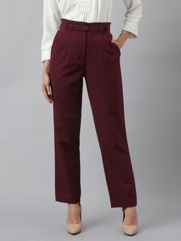 Latin Quarters - Women Maroon Solid High Rise Trouser for Casual Wear