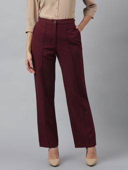 Latin Quarters - Women Maroon Solid High Rise Trouser for Casual Wear