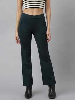 Latin Quarters - Women Green Solid High Rise Trouser for Casual Wear