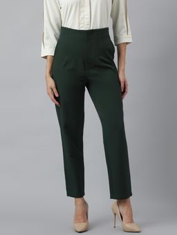Latin Quarters - Women Green Solid High Rise Trouser for Casual Wear