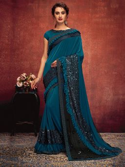 Odette - Blue Lycra Designer Saree with Unstitched Blouse