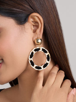 Pipa Bella by Nykaa Fashion - Gold and Black Braided Circular Drop Earrings
