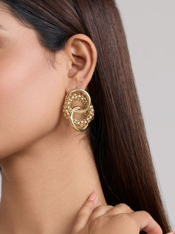 Pipa Bella by Nykaa Fashion - Gold Intertwined Rings Stud Earrings