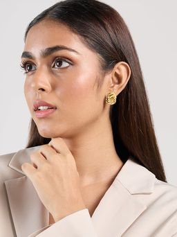 Pipa Bella by Nykaa Fashion - Gold Patterned Cocoon Shaped Stud Earrings