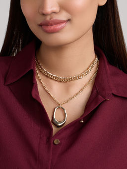 Pipa Bella by Nykaa Fashion - Gold Abstract Pendant Chain Link Layered Necklace