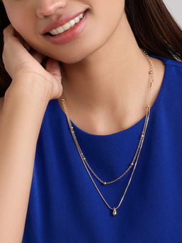 Pipa Bella by Nykaa Fashion - Gold Drop Pendant Dainty Ball Chain Layered Necklace