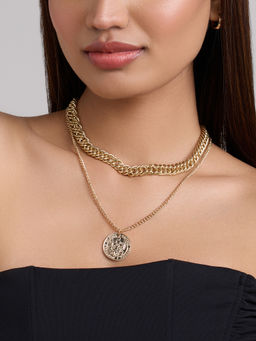 Pipa Bella by Nykaa Fashion - Gold Coin Pendant Layered Chain Link Necklace (Pack of 2)