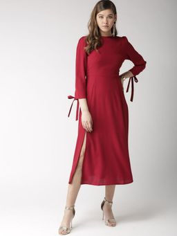Twenty Dresses by Nykaa Fashion - Red Twirling In Flair Midi Dress