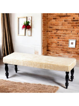 Ikiriya - Cairo Solid Wood 2 Seater Bench in Ivory Sparkle Velvet (1 Year Warranty)