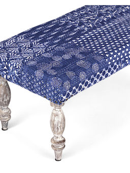 Ikiriya - Cairo Solid Wood 2 Seater Bench in Indigo Patch Print fabric (1 Year Warranty)