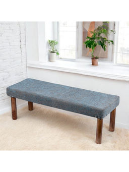 Ikiriya - Asteria Solid Wood 2 Seater Bench in Textured Cyan Blue Jackard fabric (1 Year Warranty)