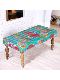 Ikiriya - Bestone Solid Wood 2 Seater Bench in Sea Green Fruit Print fabric (1 Year Warranty)